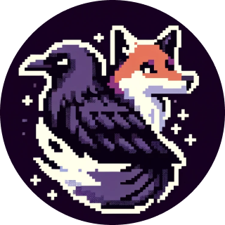 crow-foxのアイコン。カラスとキツネがドット絵で描かれています。